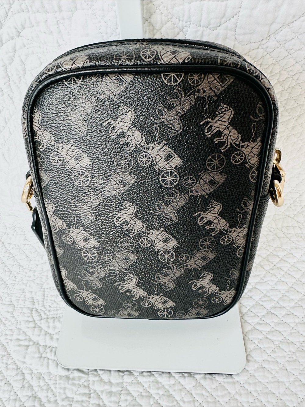 Coach Black Signature Print Crossbody Phone Pouch with Gold Hardware - Picture 3 of 8